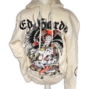 Ed Hardy 'Battle Skull' graphic hoodie, mens size Medium